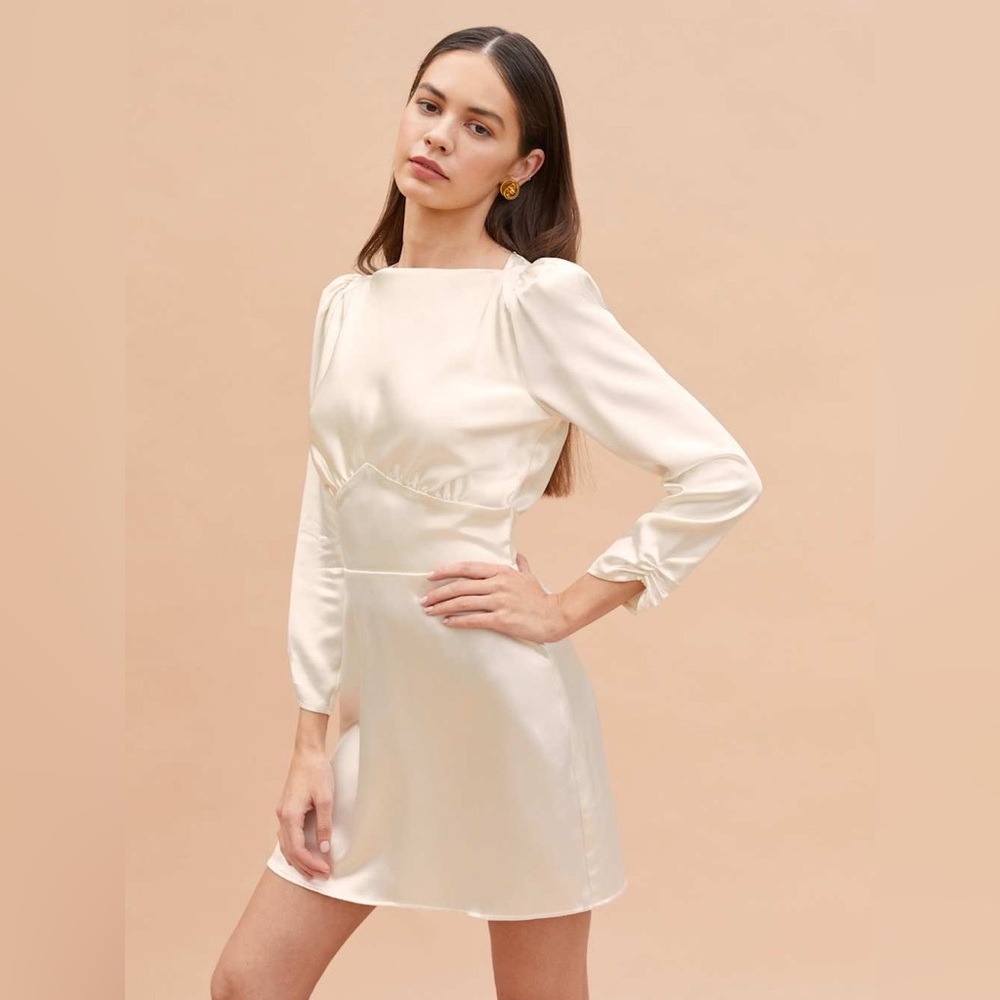 Nwt Reformation Rudi 100% Silk Mini Dress Ivory Size 10